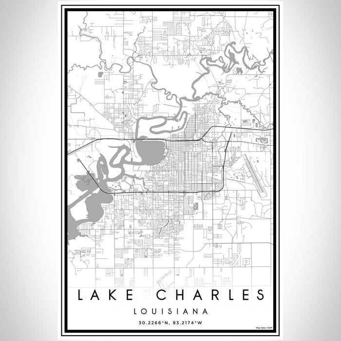 Lake Charles Louisiana Map Print Portrait Orientation in Classic Style With Shaded Background