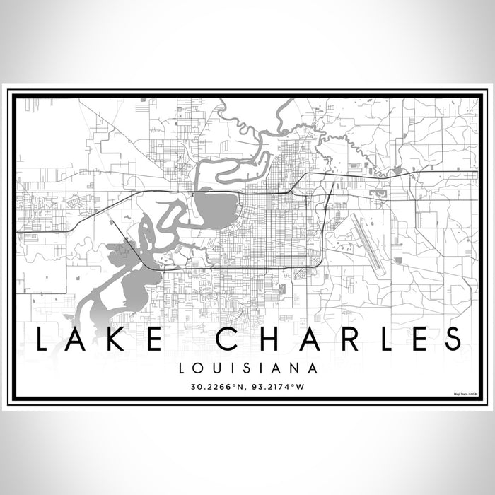 Lake Charles Louisiana Map Print Landscape Orientation in Classic Style With Shaded Background
