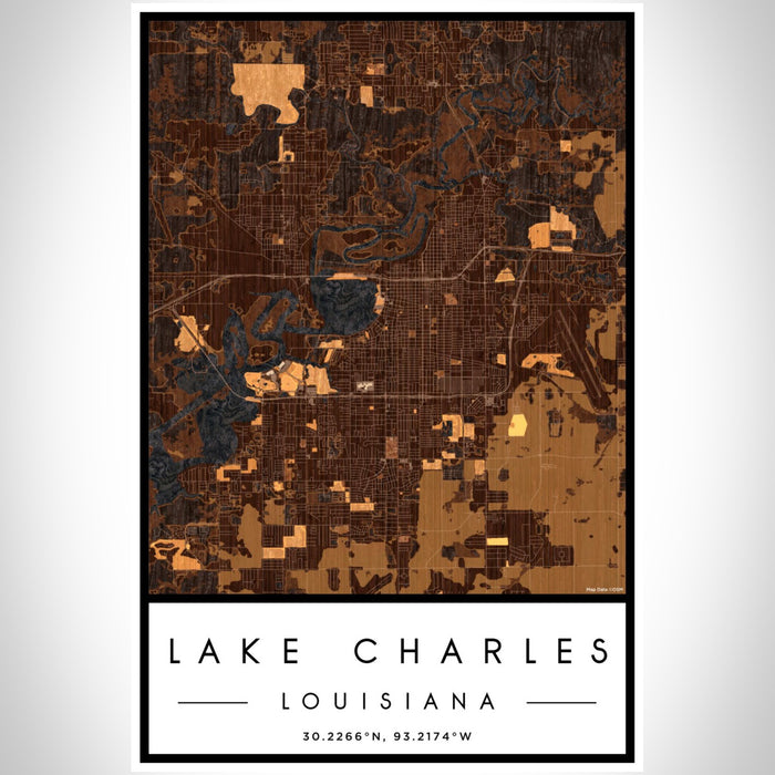 Lake Charles Louisiana Map Print Portrait Orientation in Ember Style With Shaded Background