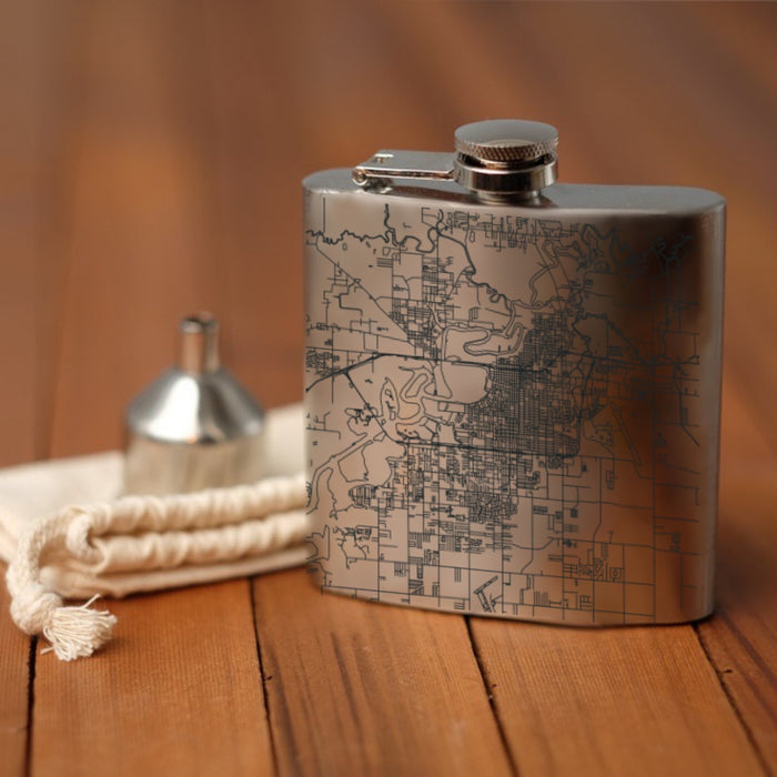 Lake Charles Louisiana Custom Engraved City Map Inscription Coordinates on 6oz Stainless Steel Flask