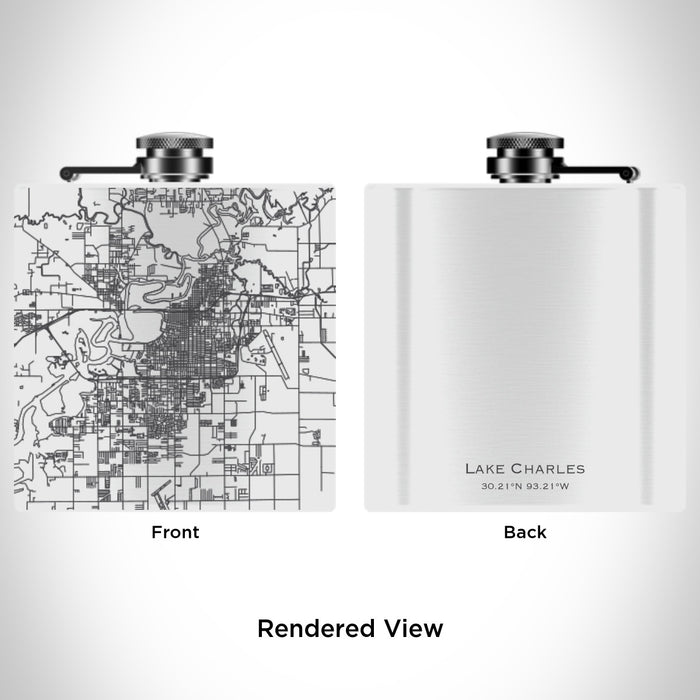 Rendered View of Lake Charles Louisiana Map Engraving on 6oz Stainless Steel Flask in White