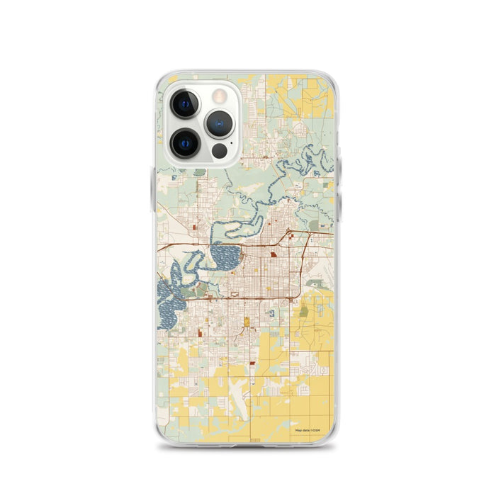 Custom Lake Charles Louisiana Map iPhone 12 Pro Phone Case in Woodblock