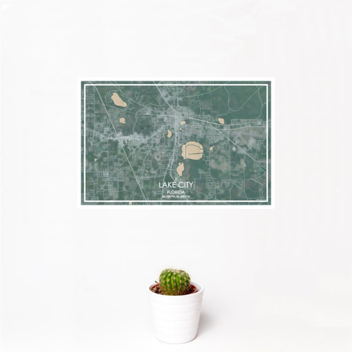12x18 Lake City Florida Map Print Landscape Orientation in Afternoon Style With Small Cactus Plant in White Planter
