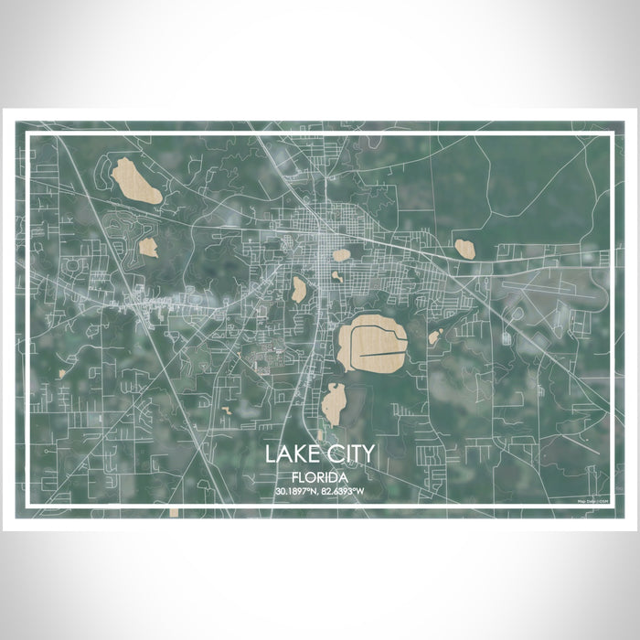 Lake City Florida Map Print Landscape Orientation in Afternoon Style With Shaded Background