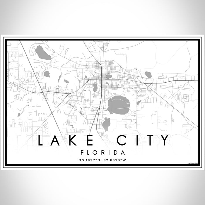 Lake City Florida Map Print Landscape Orientation in Classic Style With Shaded Background