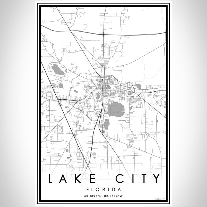 Lake City Florida Map Print Portrait Orientation in Classic Style With Shaded Background