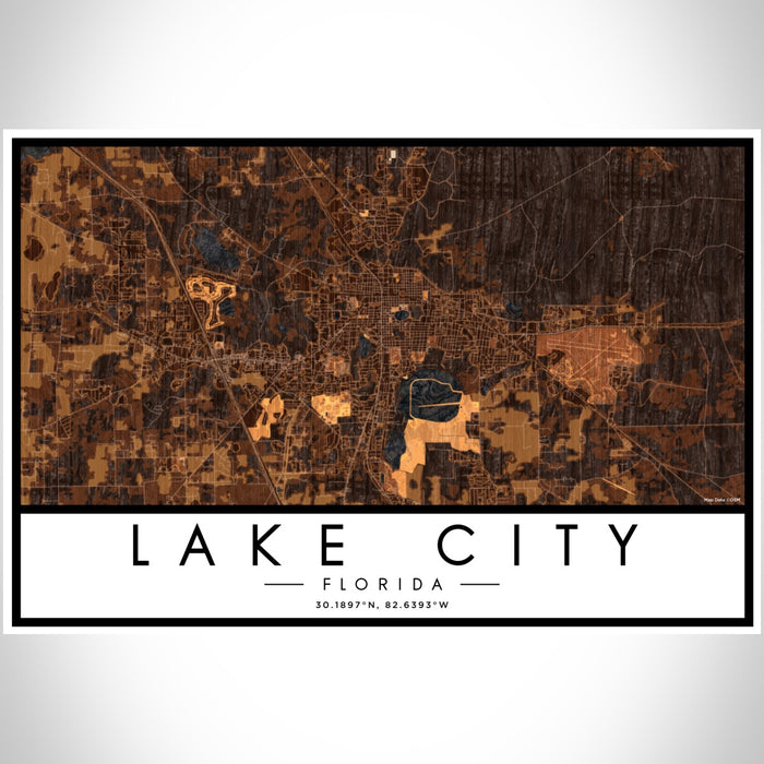 Lake City Florida Map Print Landscape Orientation in Ember Style With Shaded Background