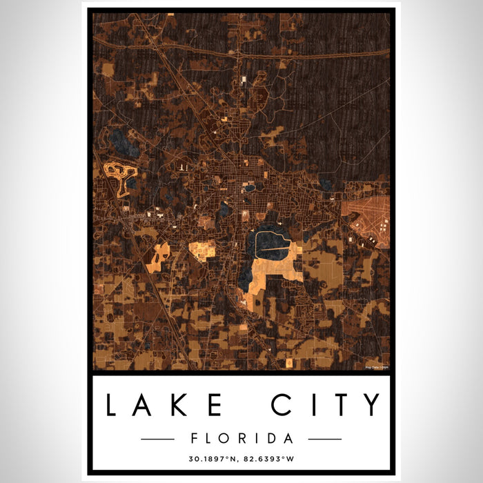Lake City Florida Map Print Portrait Orientation in Ember Style With Shaded Background
