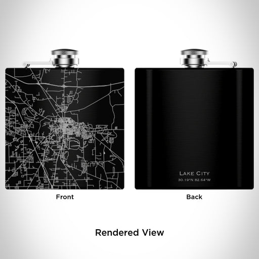 Rendered View of Lake City Florida Map Engraving on 6oz Stainless Steel Flask in Black