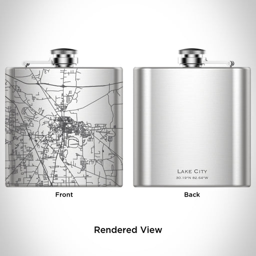 Rendered View of Lake City Florida Map Engraving on 6oz Stainless Steel Flask