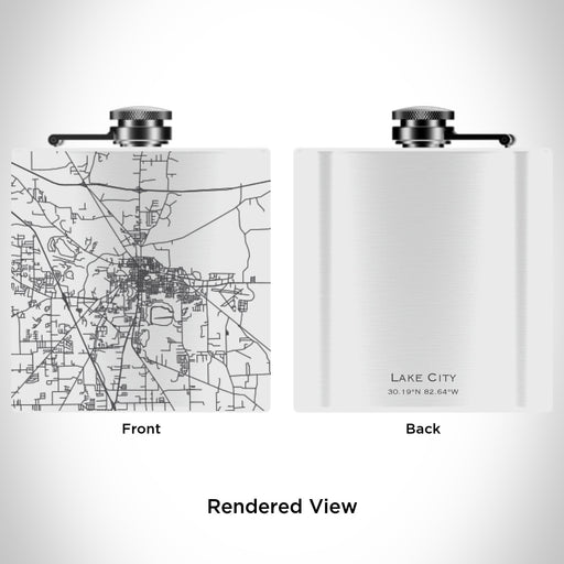Rendered View of Lake City Florida Map Engraving on 6oz Stainless Steel Flask in White