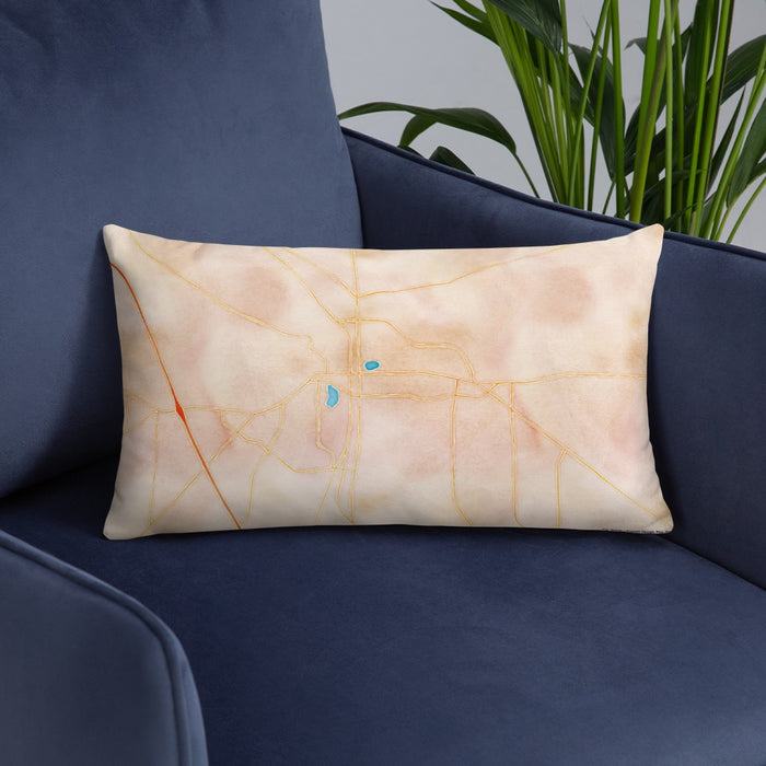 Custom Lake City Florida Map Throw Pillow in Watercolor on Blue Colored Chair