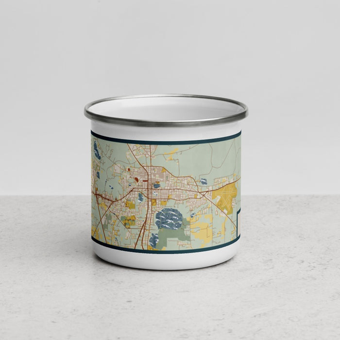 Front View Custom Lake City Florida Map Enamel Mug in Woodblock