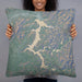 Person holding 22x22 Custom Lake Coeur d'Alene Idaho Map Throw Pillow in Afternoon
