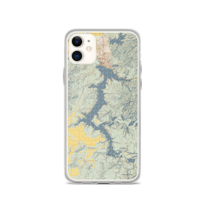 Custom iPhone 11 Lake Coeur d'Alene Idaho Map Phone Case in Woodblock