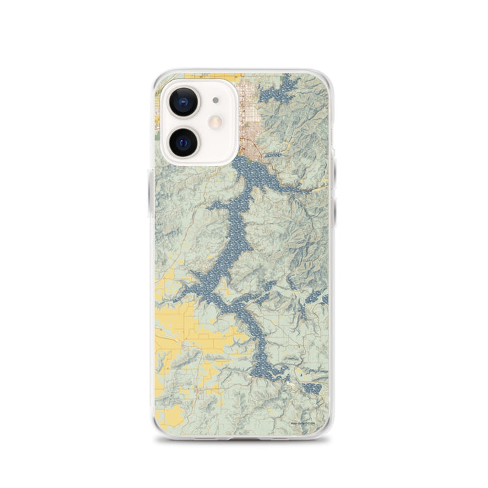Custom iPhone 12 Lake Coeur d'Alene Idaho Map Phone Case in Woodblock