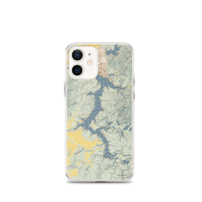 Custom iPhone 12 mini Lake Coeur d'Alene Idaho Map Phone Case in Woodblock