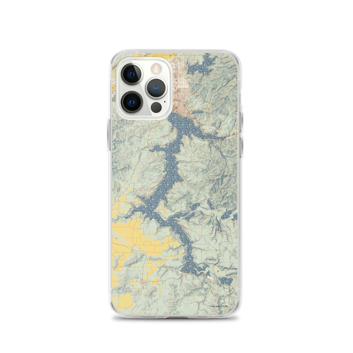 Custom iPhone 12 Pro Lake Coeur d'Alene Idaho Map Phone Case in Woodblock