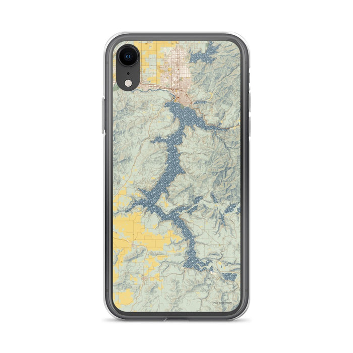 Custom iPhone XR Lake Coeur d'Alene Idaho Map Phone Case in Woodblock