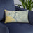 Custom Lake Coeur d'Alene Idaho Map Throw Pillow in Woodblock on Blue Colored Chair