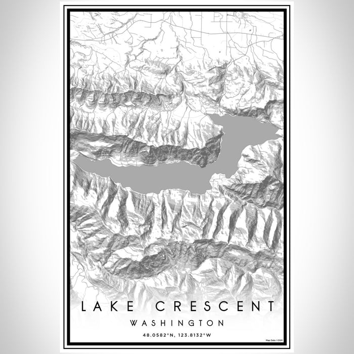 Lake Crescent Washington Map Print Portrait Orientation in Classic Style With Shaded Background