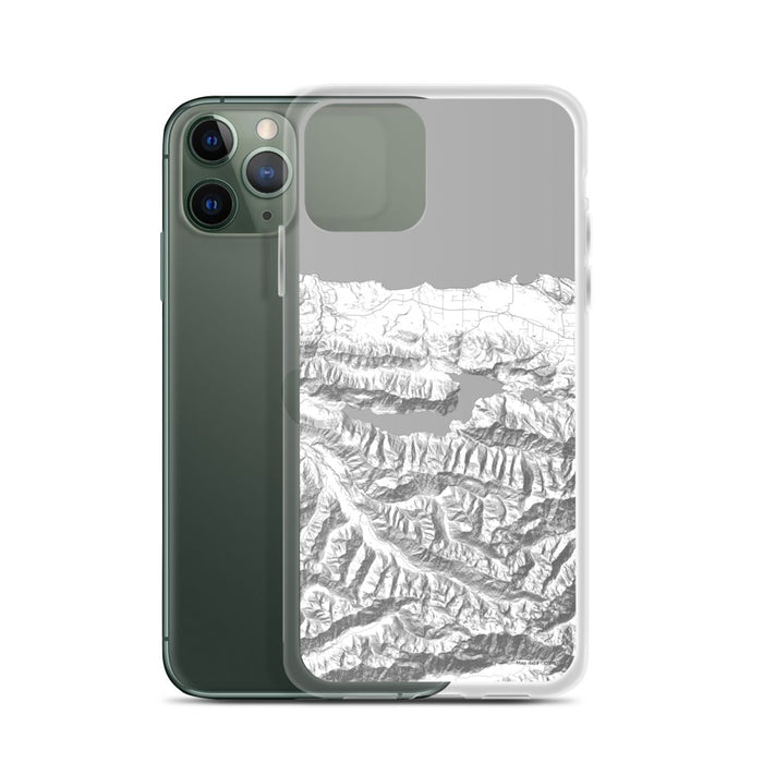Custom Lake Crescent Washington Map Phone Case in Classic on Table with Laptop and Plant