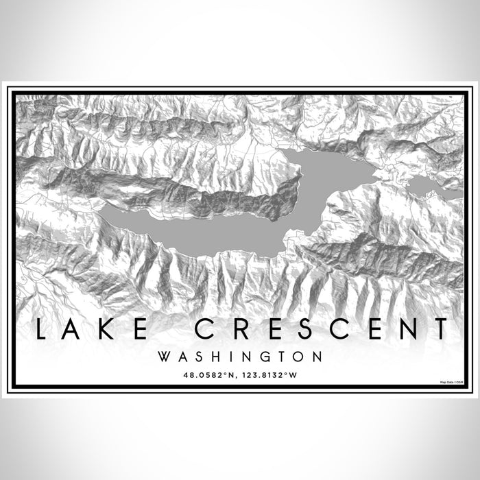 Lake Crescent Washington Map Print Landscape Orientation in Classic Style With Shaded Background