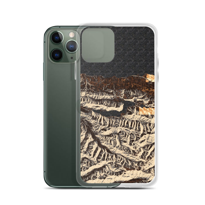 Custom Lake Crescent Washington Map Phone Case in Ember on Table with Laptop and Plant