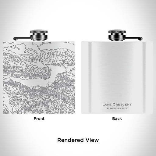 Rendered View of Lake Crescent Washington Map Engraving on 6oz Stainless Steel Flask in White
