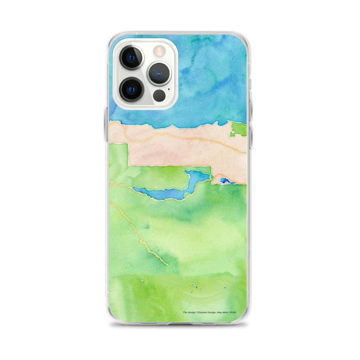 Custom Lake Crescent Washington Map iPhone 12 Pro Max Phone Case in Watercolor