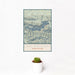 12x18 Lake Crescent Washington Map Print Portrait Orientation in Woodblock Style With Small Cactus Plant in White Planter