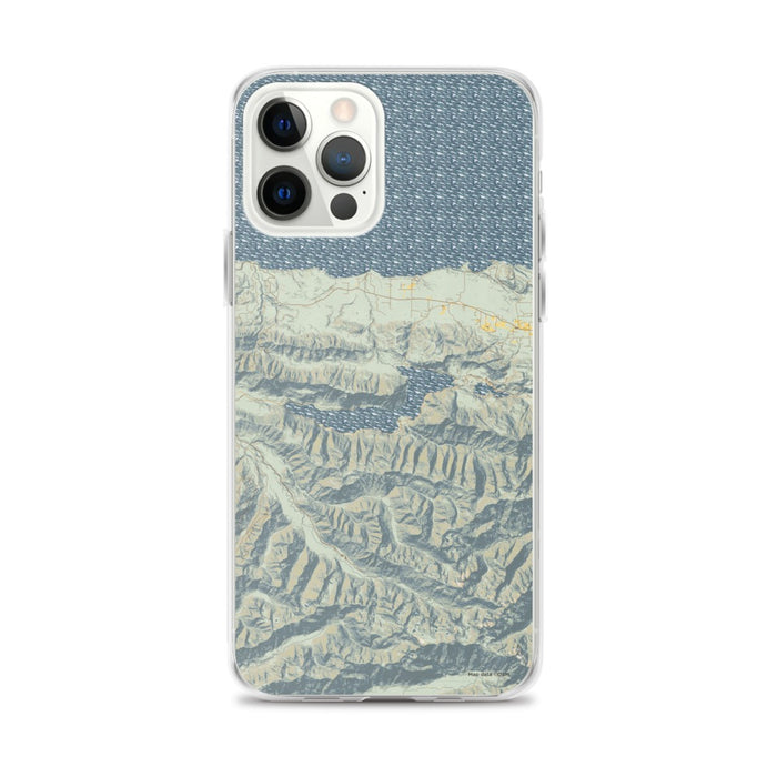 Custom Lake Crescent Washington Map iPhone 12 Pro Max Phone Case in Woodblock