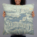 Person holding 22x22 Custom Lake Crescent Washington Map Throw Pillow in Woodblock