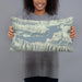 Person holding 20x12 Custom Lake Crescent Washington Map Throw Pillow in Woodblock