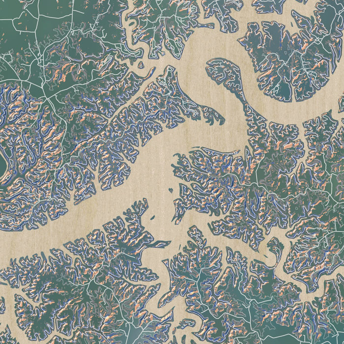 Lake Cumberland Kentucky Map Print in Afternoon Style Zoomed In Close Up Showing Details