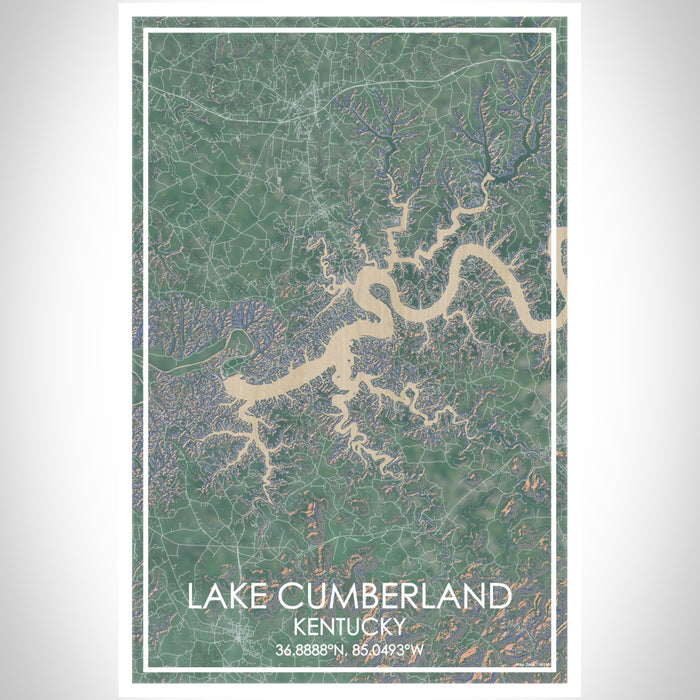 Lake Cumberland Kentucky Map Print Portrait Orientation in Afternoon Style With Shaded Background