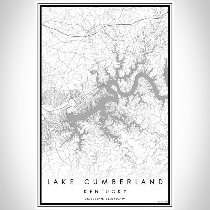 Lake Cumberland Kentucky Map Print Portrait Orientation in Classic Style With Shaded Background