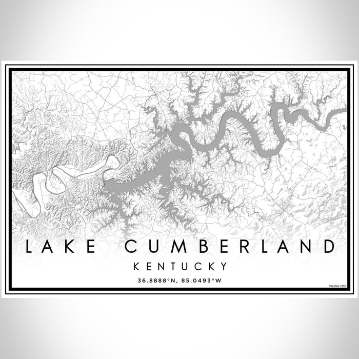 Lake Cumberland Kentucky Map Print Landscape Orientation in Classic Style With Shaded Background