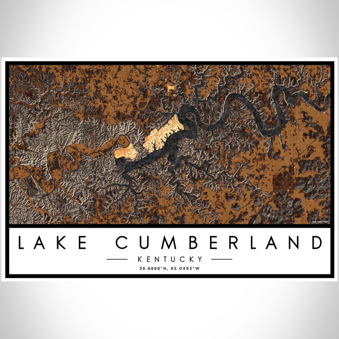 Lake Cumberland Kentucky Map Print Landscape Orientation in Ember Style With Shaded Background