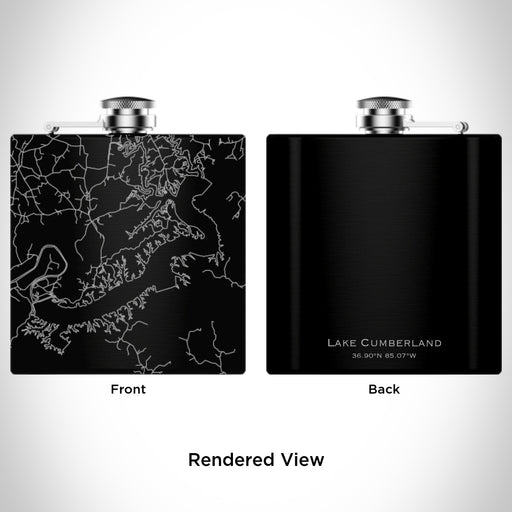 Rendered View of Lake Cumberland Kentucky Map Engraving on 6oz Stainless Steel Flask in Black