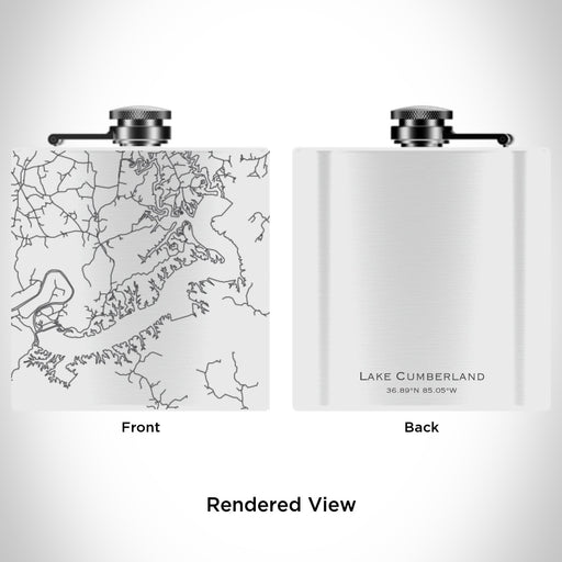 Rendered View of Lake Cumberland Kentucky Map Engraving on 6oz Stainless Steel Flask in White