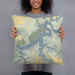 Person holding 18x18 Custom Lake Cumberland Kentucky Map Throw Pillow in Woodblock