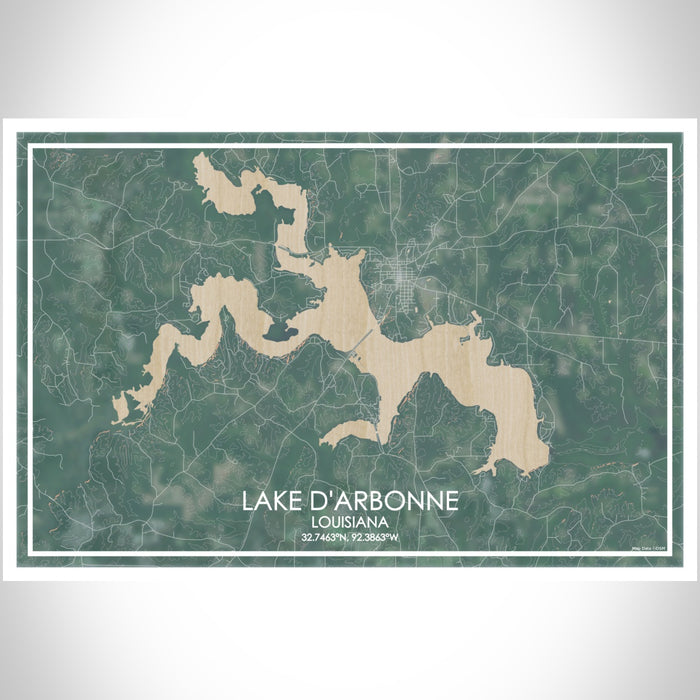 Lake D'Arbonne Louisiana Map Print Landscape Orientation in Afternoon Style With Shaded Background