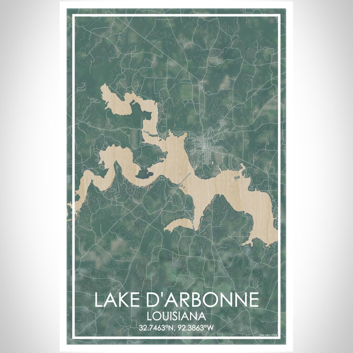 Lake D'Arbonne Louisiana Map Print Portrait Orientation in Afternoon Style With Shaded Background