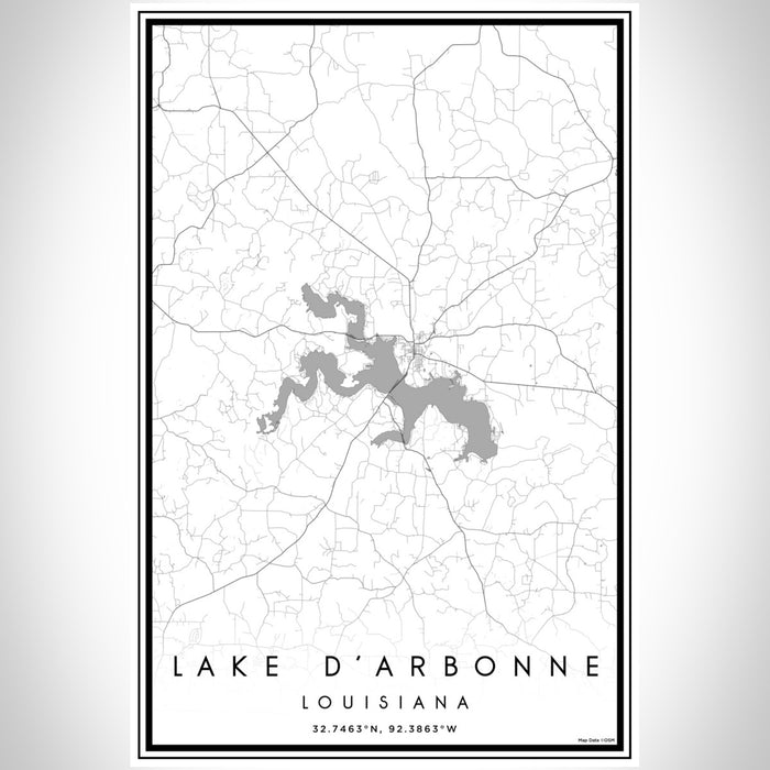 Lake D'Arbonne Louisiana Map Print Portrait Orientation in Classic Style With Shaded Background