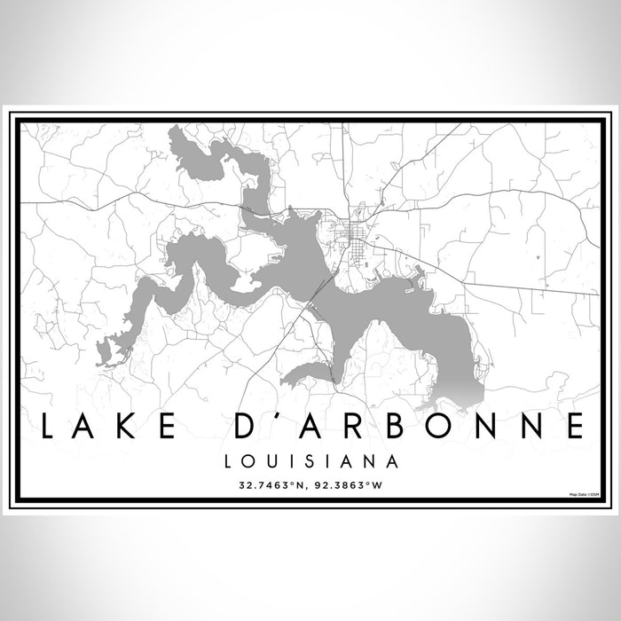 Lake D'Arbonne Louisiana Map Print Landscape Orientation in Classic Style With Shaded Background