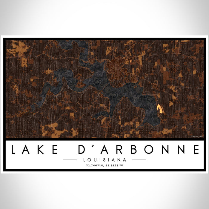 Lake D'Arbonne Louisiana Map Print Landscape Orientation in Ember Style With Shaded Background