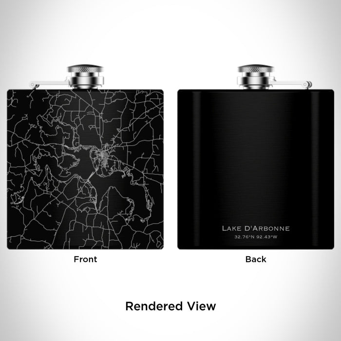 Rendered View of Lake D'Arbonne Louisiana Map Engraving on 6oz Stainless Steel Flask in Black