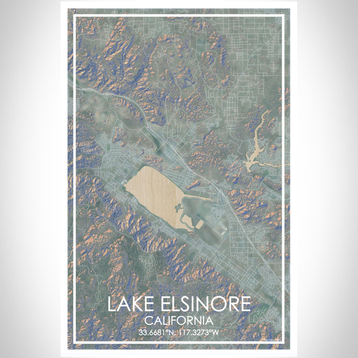 Lake Elsinore California Map Print Portrait Orientation in Afternoon Style With Shaded Background