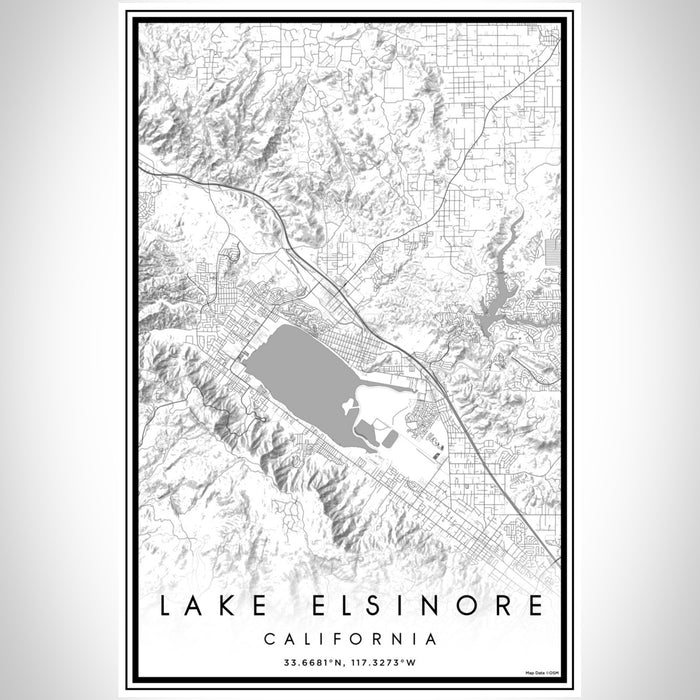 Lake Elsinore California Map Print Portrait Orientation in Classic Style With Shaded Background